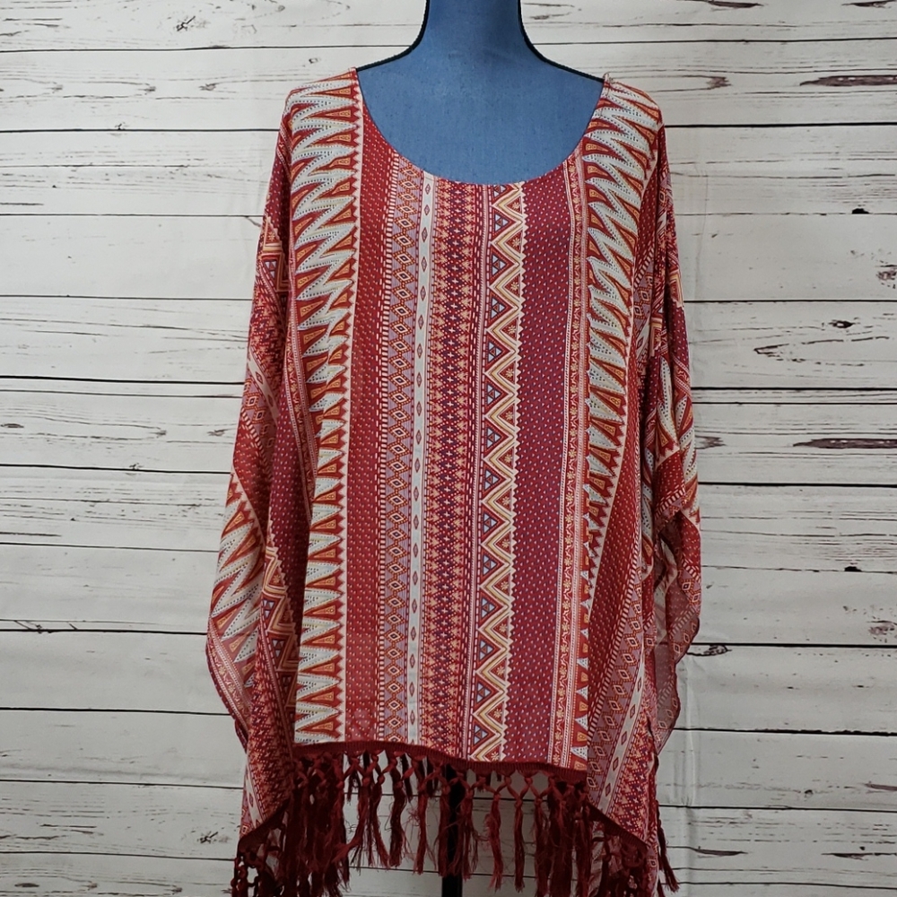 Plus Size Red Tassel Hem Massini Komono